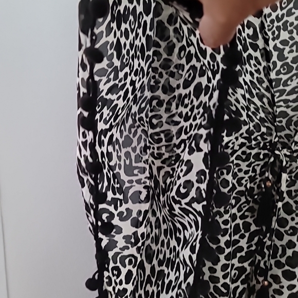 Leopard Print Swim Suit Cover Up by Club Z Collection Black Pom Pom Trim Size Me - Picture 7 of 7